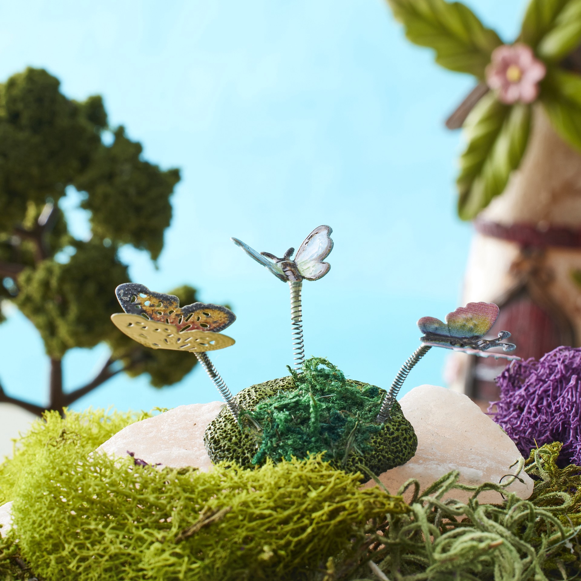slide 2 of 3, Mini Butterflies On Coil With Moss By Make Market, 1.5 in x 1.38 in x 1.63 in