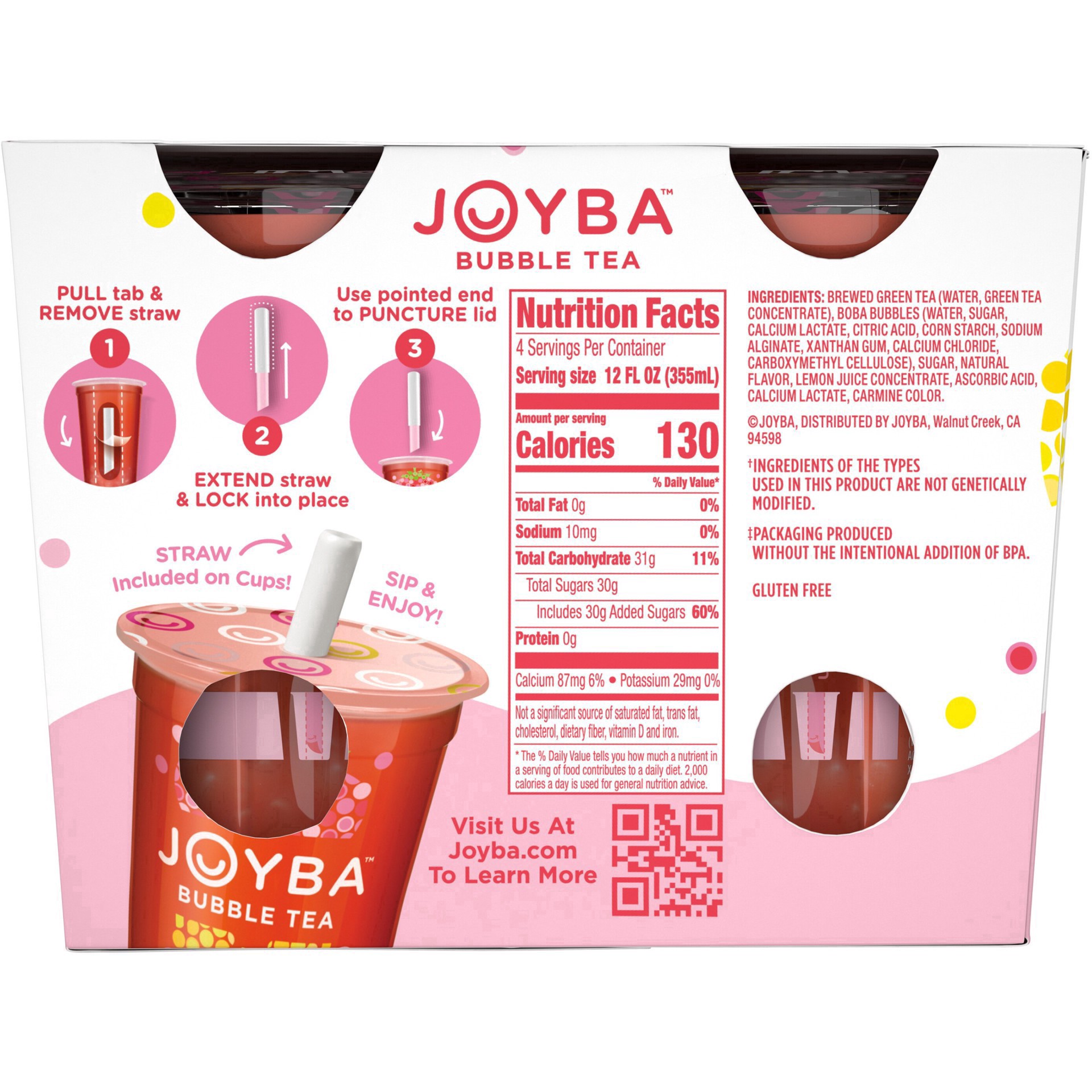 slide 10 of 16, JOYBA Strawberry Lemonade Green Tea Bubble Tea, 12 fl oz Cup (Pack of 4), 4 ct