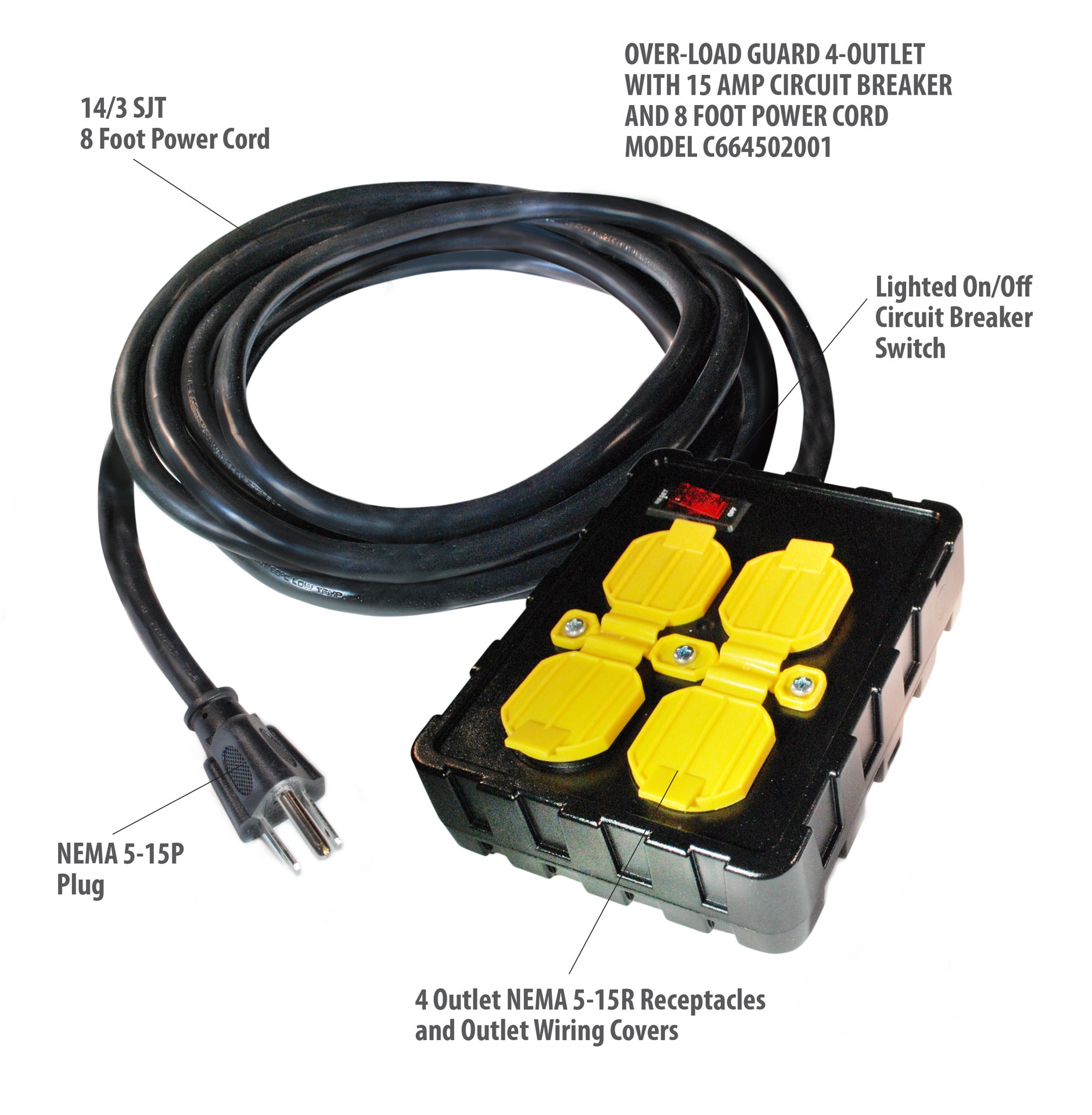 slide 3 of 5, Tower Manufacturing 8-ft 14 / 3 Medium Duty 3 Prong Black Indoor Extension Power Cord, 1 ct