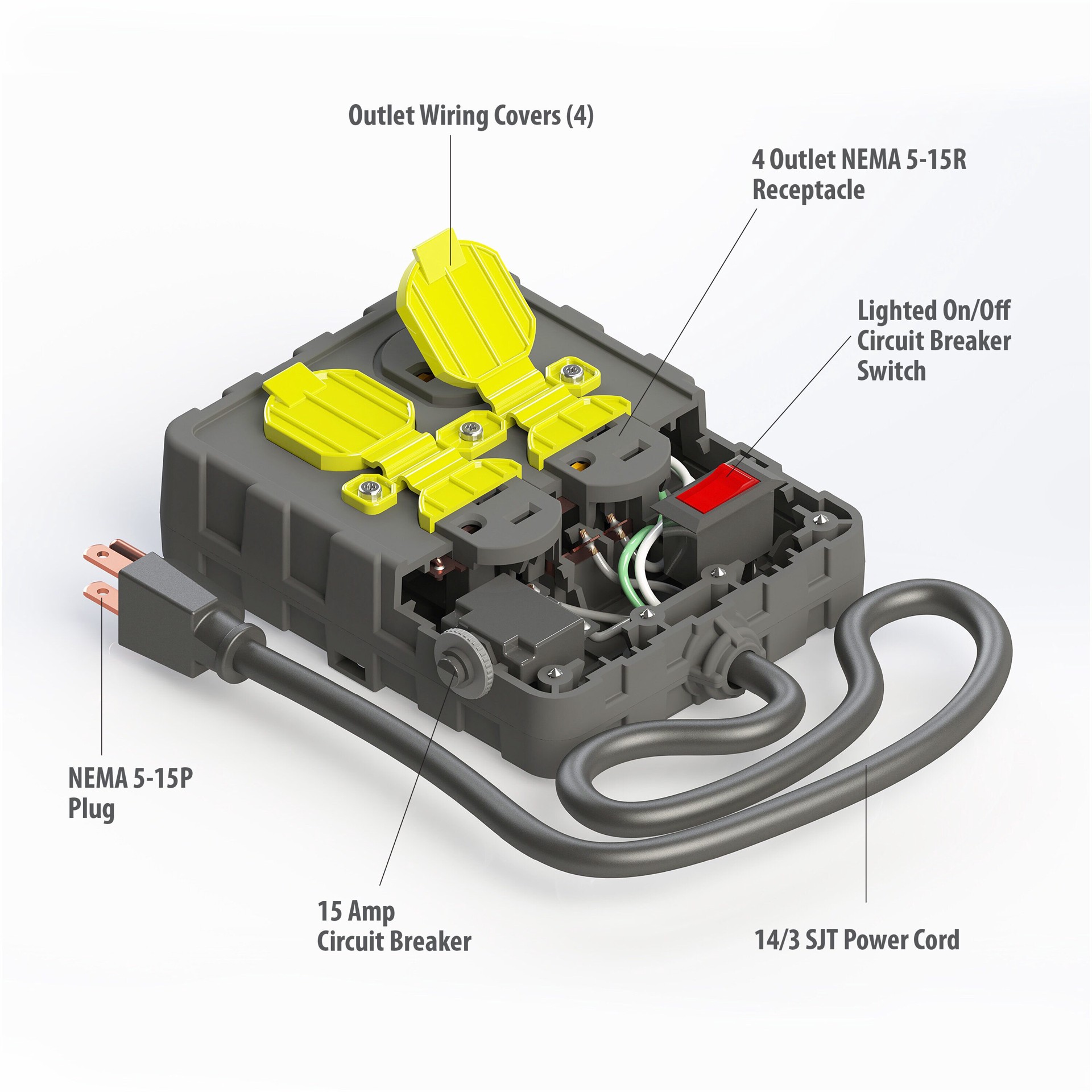 slide 4 of 5, Tower Manufacturing 8-ft 14 / 3 Medium Duty 3 Prong Black Indoor Extension Power Cord, 1 ct