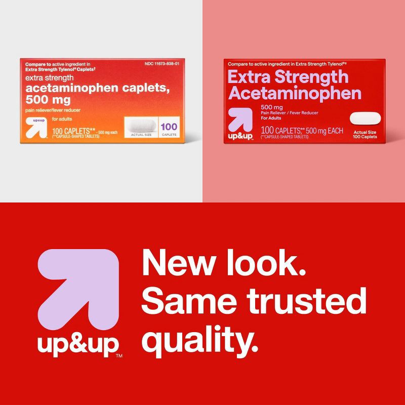 slide 6 of 6, Acetaminophen Extra Strength Pain Reliever & Fever Reducer Caplets - 100ct - up&up™, 100 ct