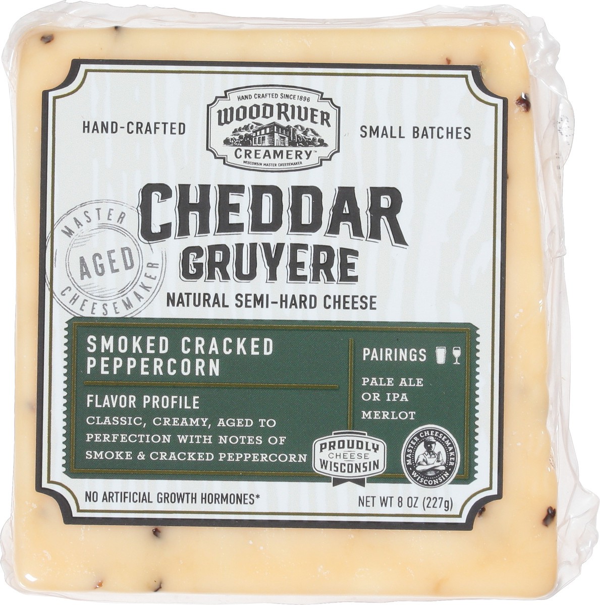slide 6 of 12, Wood River Creamery Cheddar Gruyere Smoked Cracked Peppercorn Cheese 8 oz, 