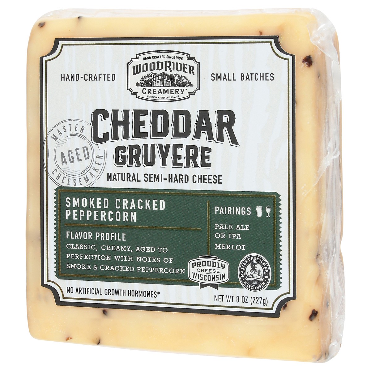 slide 5 of 12, Wood River Creamery Cheddar Gruyere Smoked Cracked Peppercorn Cheese 8 oz, 