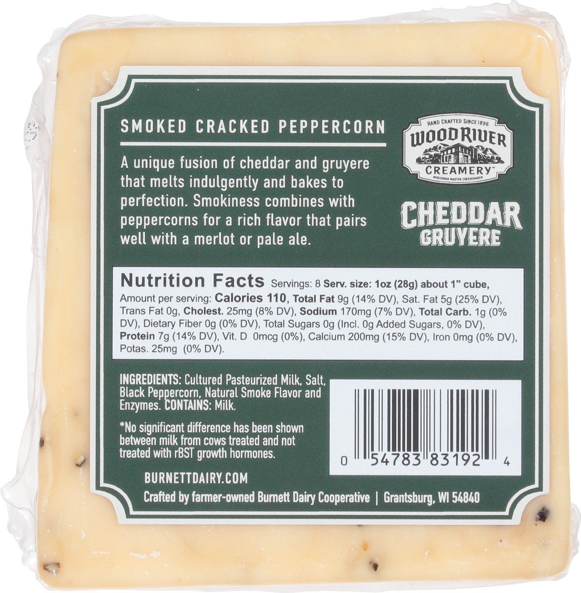 slide 10 of 12, Wood River Creamery Cheddar Gruyere Smoked Cracked Peppercorn Cheese 8 oz, 