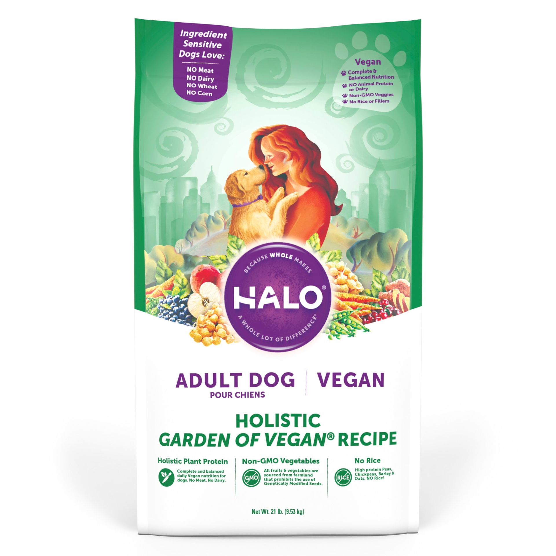 slide 1 of 1, Halo Holistic Garden of Vegan Recipe Adult Dry Dog Food, 21 lb