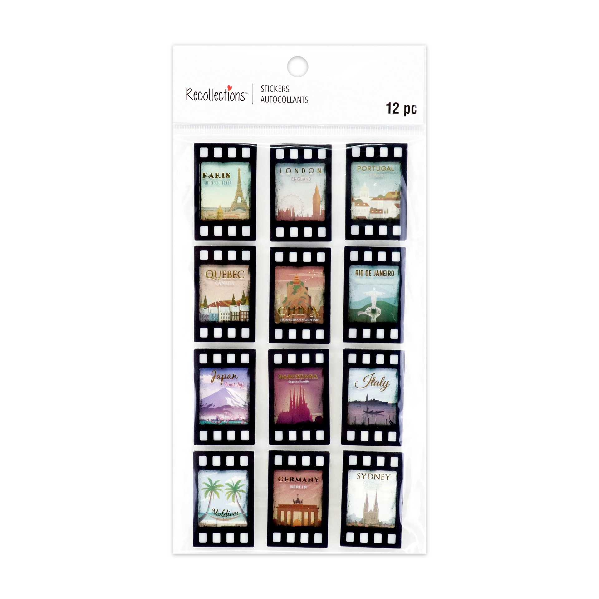slide 3 of 4, World Cities Film Strip Dimensional Stickers By Recollections, 7 in x 4.26 in