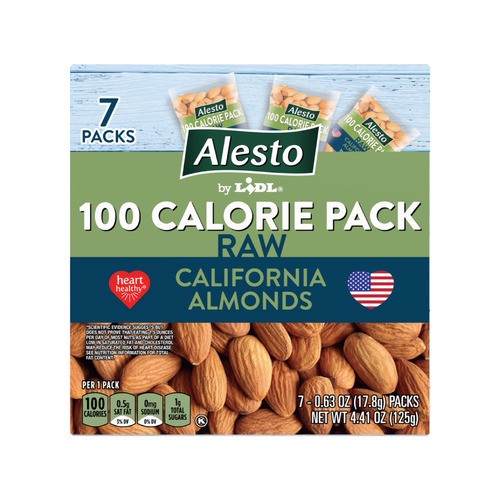 slide 1 of 1, Alesto 100 calorie raw almonds, 7 x 0.63 oz / 7 x 0.6 oz
