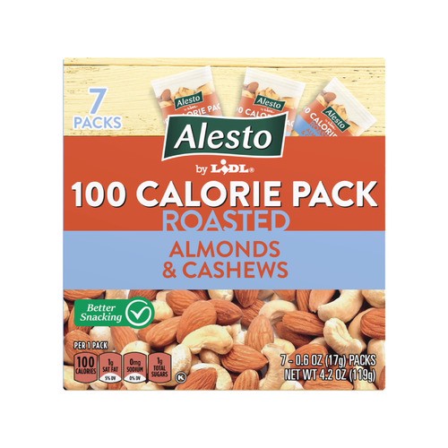 slide 1 of 1, Alesto 100 calorie raw almonds & cashews, 7 x 0.63 oz / 7 x 0.6 oz