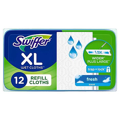 slide 1 of 1, Swiffer Wet Mopping Cloths Refills Plus Xl - 12 Count, 12 ct