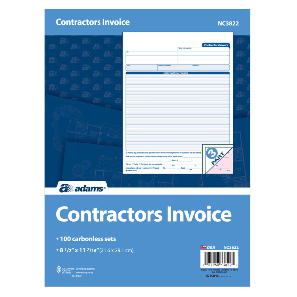 slide 2 of 2, Adams® Carbonless Contractor's Invoices, 3-Part, 100 Sets, 100 ct