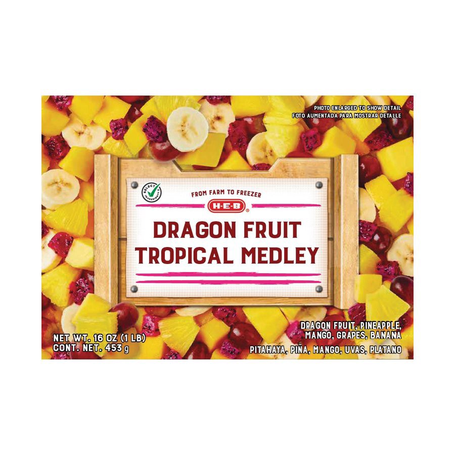 slide 1 of 1, H-E-B Frozen Dragon Fruit Tropical Medley, 16 oz