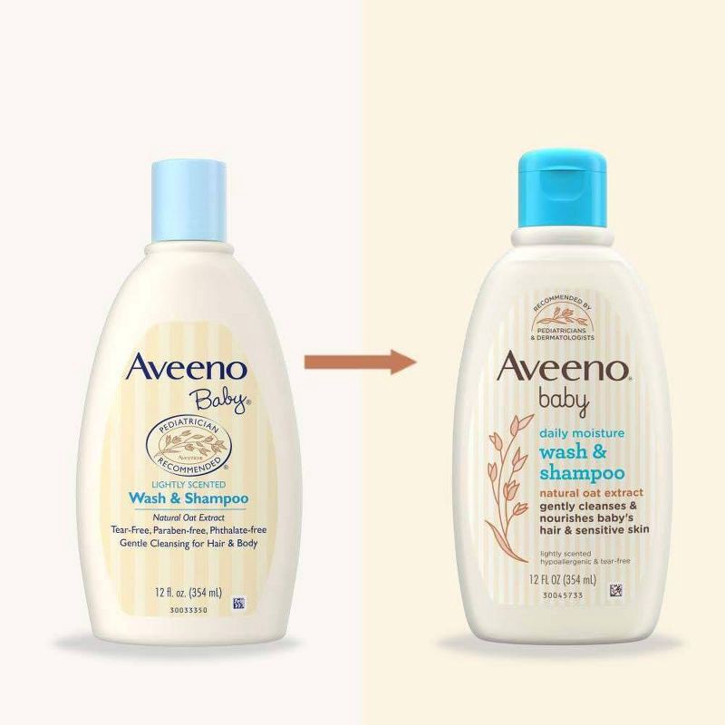 slide 3 of 6, Aveeno Baby Daily Moisture Gentle Body Bath Wash & Shampoo - Lightly Scented - 12 fl oz, 12 fl oz