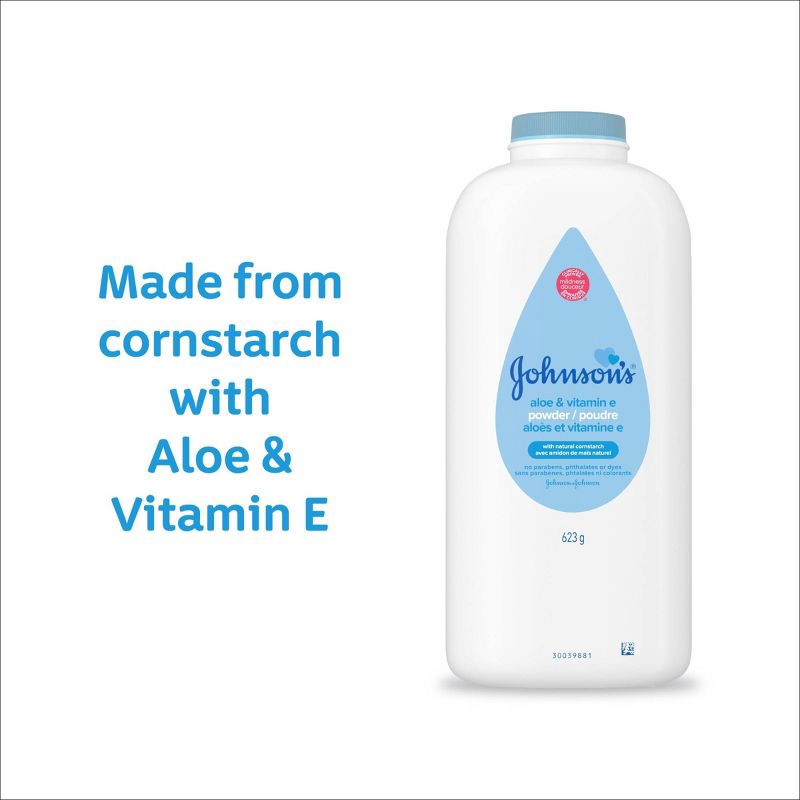 slide 6 of 8, Johnson's Naturally Derived Cornstarch Baby Powder, Aloe & Vitamin E for Delicate Skin - 22oz, 22 oz