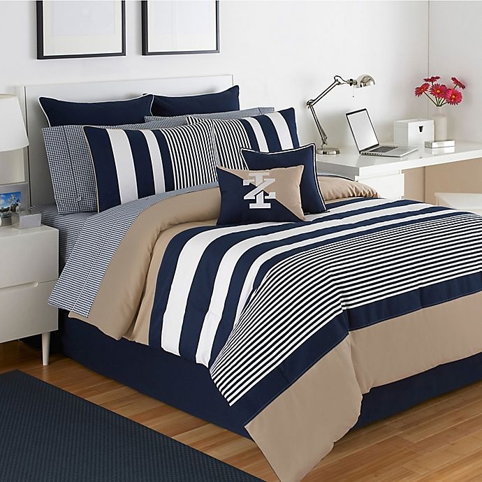 slide 1 of 1, IZOD Classic Stripe Reversible Twin Comforter Set - Navy/Taupe, 3 ct