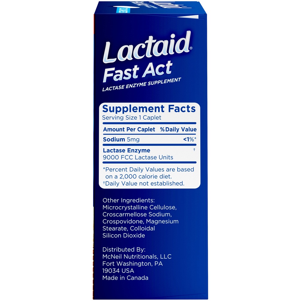 slide 5 of 6, Lactaid Fast Act Lactose Intolerance Relief Caplets with Lactase Enzyme to Prevent Gas, Bloating & Diarrhea Due to Lactose Sensitivity, Ideal for Travel & On-the-Go, 32 ct