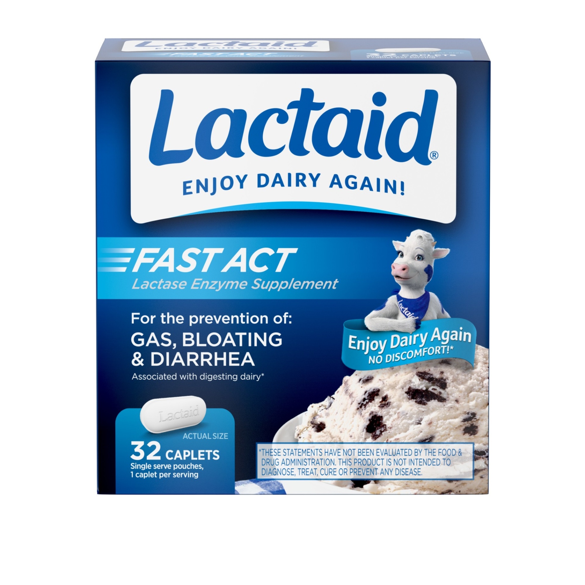 slide 1 of 6, Lactaid Fast Act Lactose Intolerance Relief Caplets with Lactase Enzyme to Prevent Gas, Bloating & Diarrhea Due to Lactose Sensitivity, Ideal for Travel & On-the-Go, 32 ct