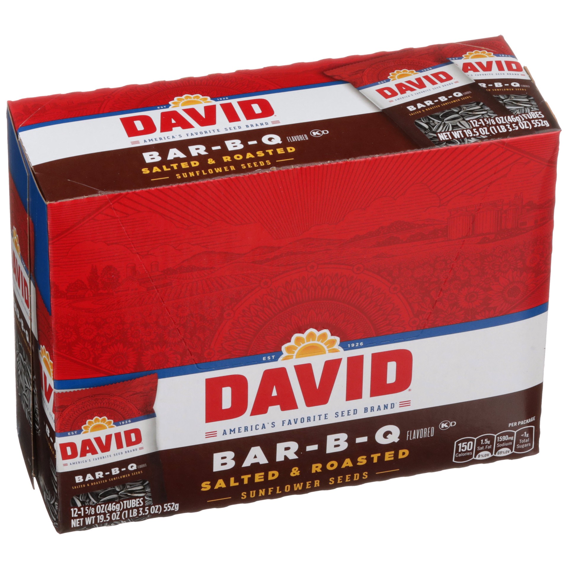 slide 5 of 5, DAVID Salted & Roasted Bar-B-Q Flavor Sunflower Seeds 1.625 oz, 1.62 oz