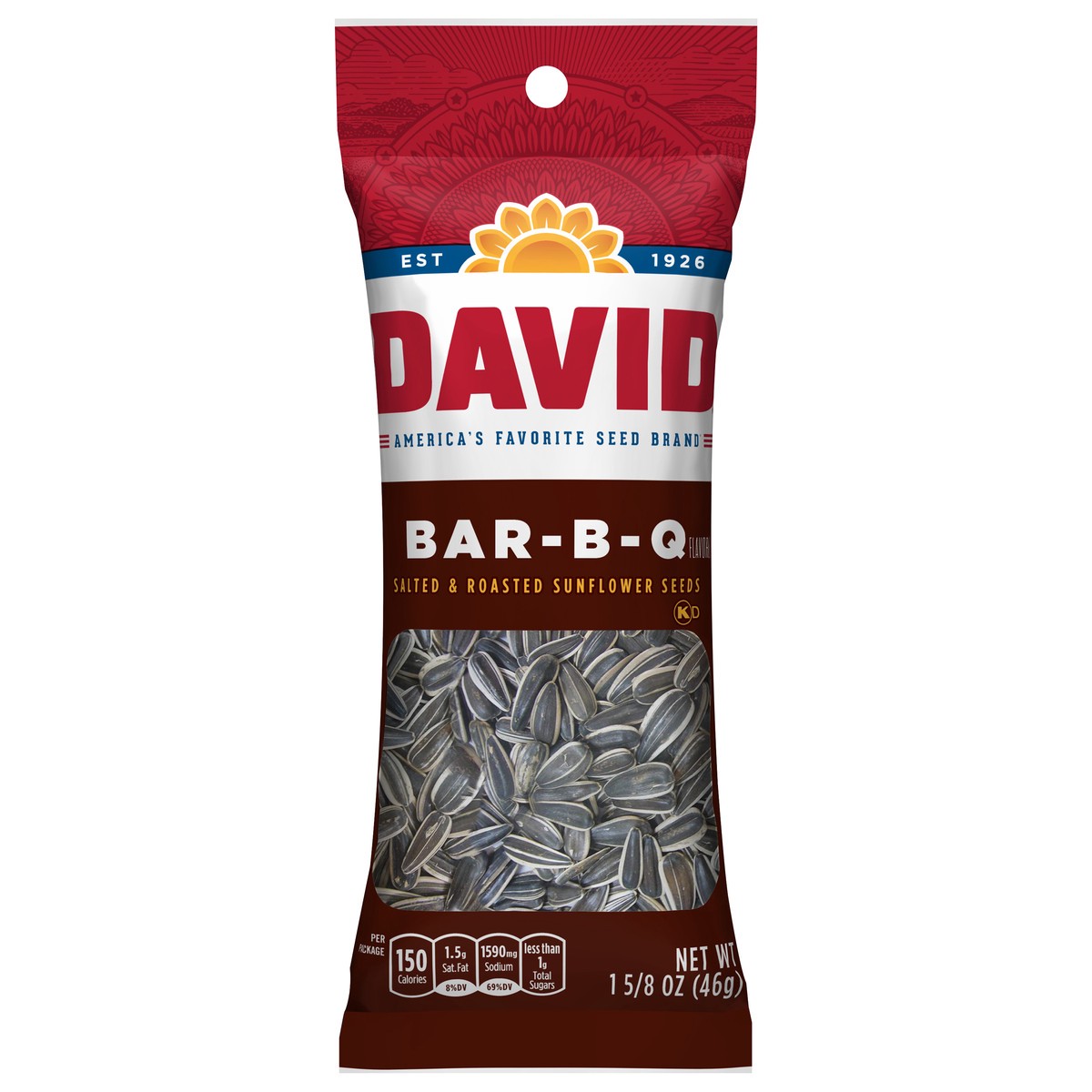 slide 1 of 5, DAVID Salted & Roasted Bar-B-Q Flavor Sunflower Seeds 1.625 oz, 1.62 oz