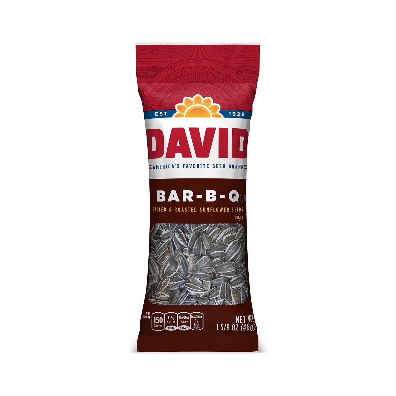 slide 1 of 5, DAVID Salted & Roasted Bar-B-Q Flavor Sunflower Seeds 1.625 oz, 1.62 oz