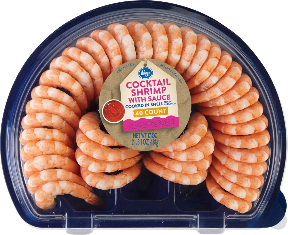slide 2 of 3, Kroger Peeled & Deveined Shrimp with Cocktail Sauce, 40 ct; 17 oz