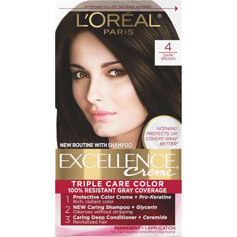 slide 1 of 7, L'Oreal Paris Excellence Triple Protection Permanent Hair Color - 4 Dark Brown - 1 Kit, 1 ct