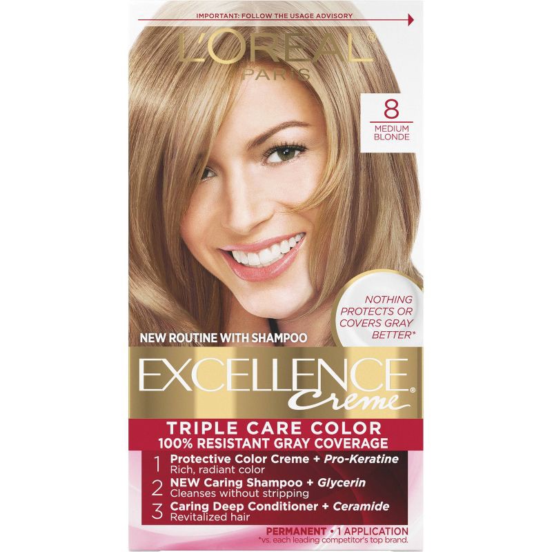 slide 1 of 7, L'Oreal Paris Excellence Triple Protection Permanent Hair Color - 6.3 fl oz - 8 M Blonde - 1 kit, 6.3 fl oz