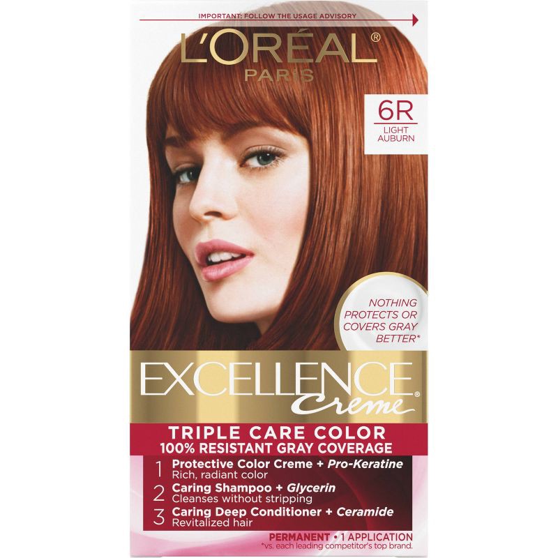 slide 1 of 7, L'Oreal Paris Excellence Triple Protection Permanent Hair Color - 18 fl oz - 6R Light Auburn - 1 kit, 18 fl oz