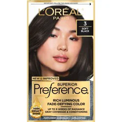 L'Oreal Paris Superior Preference Fade-Defying Color + Shine System - 6.5 fl oz - 3 Soft Black - 1 Kit
