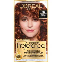 L'Oreal Paris Superior Preference Fade-Defying Color + Shine System - 6.5 fl oz - 6R Light Auburn - 1 Kit