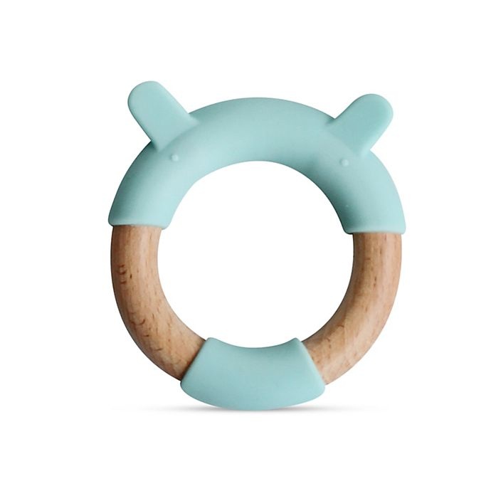 slide 1 of 1, Little Rawr Silicone and Wood Critter Teething Ring - Blue, 1 ct