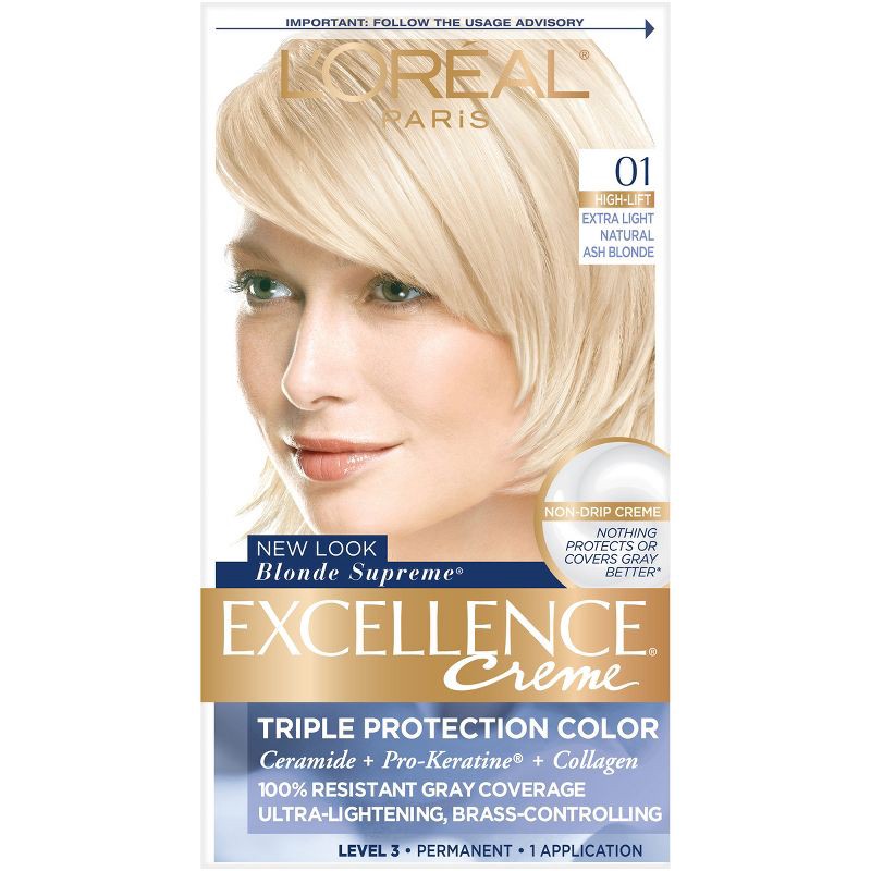 slide 1 of 4, L'Oreal Paris Excellence Triple Protection Permanent Hair Color - 6.3 fl oz - 01 Extra Light Ash Blonde - 1 Kit, 6.3 fl oz
