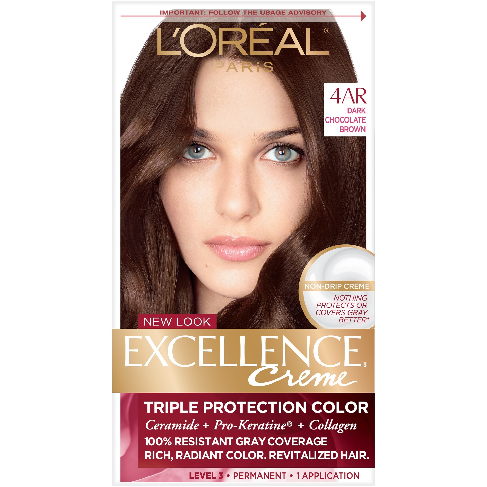 slide 1 of 1, L'Oreal Paris Excellence Triple Protection Permanent Hair Color - 6.3 fl oz - 4AR Dark Chocolate Brown - 1 Kit, 1 ct