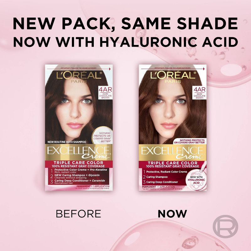 slide 9 of 10, L'Oreal Paris Excellence Triple Protection Permanent Hair Color - 6.3 fl oz - 4AR Dark Chocolate Brown - 1 Kit, 6.3 fl oz