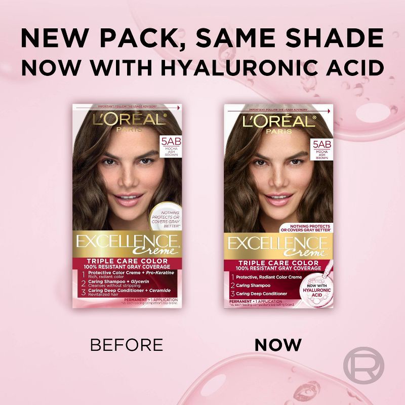 slide 9 of 10, L'Oreal Paris Excellence Triple Protection Permanent Hair Color - 6.3 fl oz - 5AB Mocha Ash Brown - 1 Kit, 6.3 fl oz
