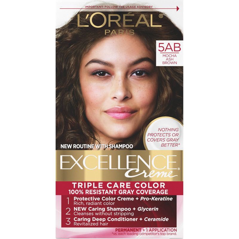 slide 1 of 7, L'Oreal Paris Excellence Triple Protection Permanent Hair Color - 6.3 fl oz - 5AB Mocha Ash Brown - 1 Kit, 6.3 fl oz