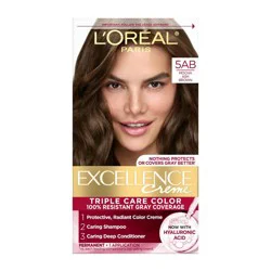 L'Oreal Paris Excellence Triple Protection Permanent Hair Color - 6.3 fl oz - 5AB Mocha Ash Brown - 1 Kit: Paraben-Free, For All Hair Types