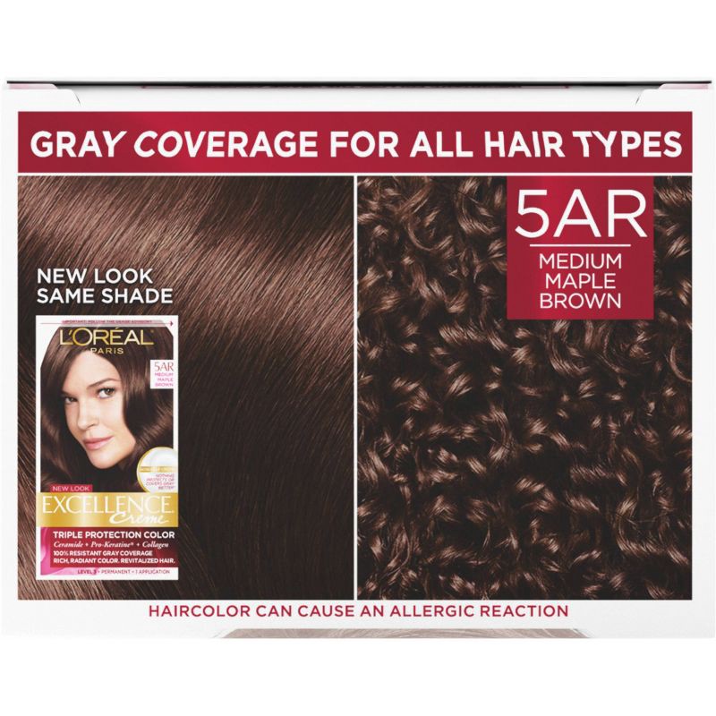 slide 4 of 6, L'Oreal Paris Excellence Triple Protection Permanent Hair Color - 6.3 fl oz - 5AR M Maple Brown, 6.3 fl oz