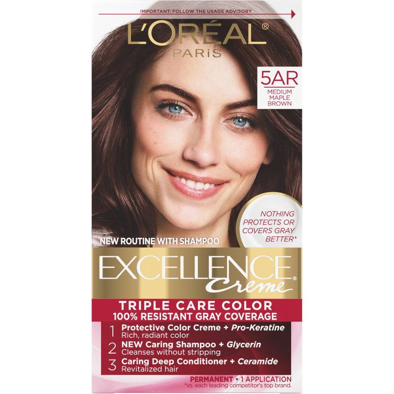 slide 1 of 6, L'Oreal Paris Excellence Triple Protection Permanent Hair Color - 6.3 fl oz - 5AR M Maple Brown, 6.3 fl oz