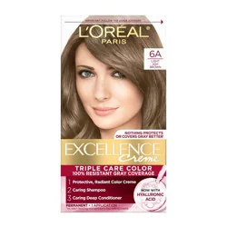 L'Oreal Paris Excellence Triple Protection Permanent Hair Color - 6.3 fl oz - 6A Light Ash Brown - 1 Kit: Sulfate-Free, Paraben-Free