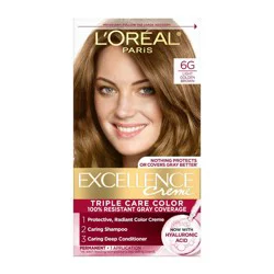 L'Oreal Paris Excellence Triple Protection Permanent Hair Color - 6.3 fl oz - 6G Light Golden Brown - 1 kit: Paraben-Free, Aluminum-Free