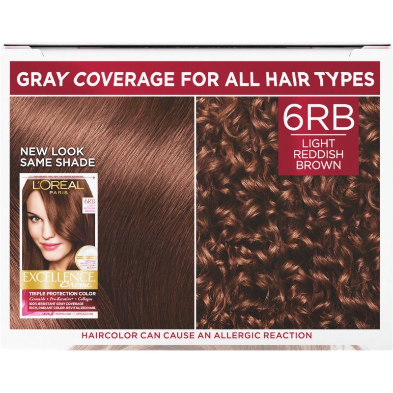 slide 4 of 7, L'Oreal Paris Excellence Triple Protection Permanent Hair Color - 6.3 fl oz - 6RB Light Reddish Brown - 1 Kit, 6.3 fl oz