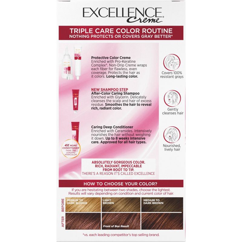 slide 6 of 7, L'Oreal Paris Excellence Triple Protection Permanent Hair Color - 6.3 fl oz - 6RB Light Reddish Brown - 1 Kit, 6.3 fl oz