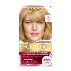 L'Oreal Paris Excellence Triple Protection Permanent Hair Color - 6.3 fl oz - 8G Golden Blonde: Liquid, Paraben-Free, Sulfate-Free, Aluminum-Free