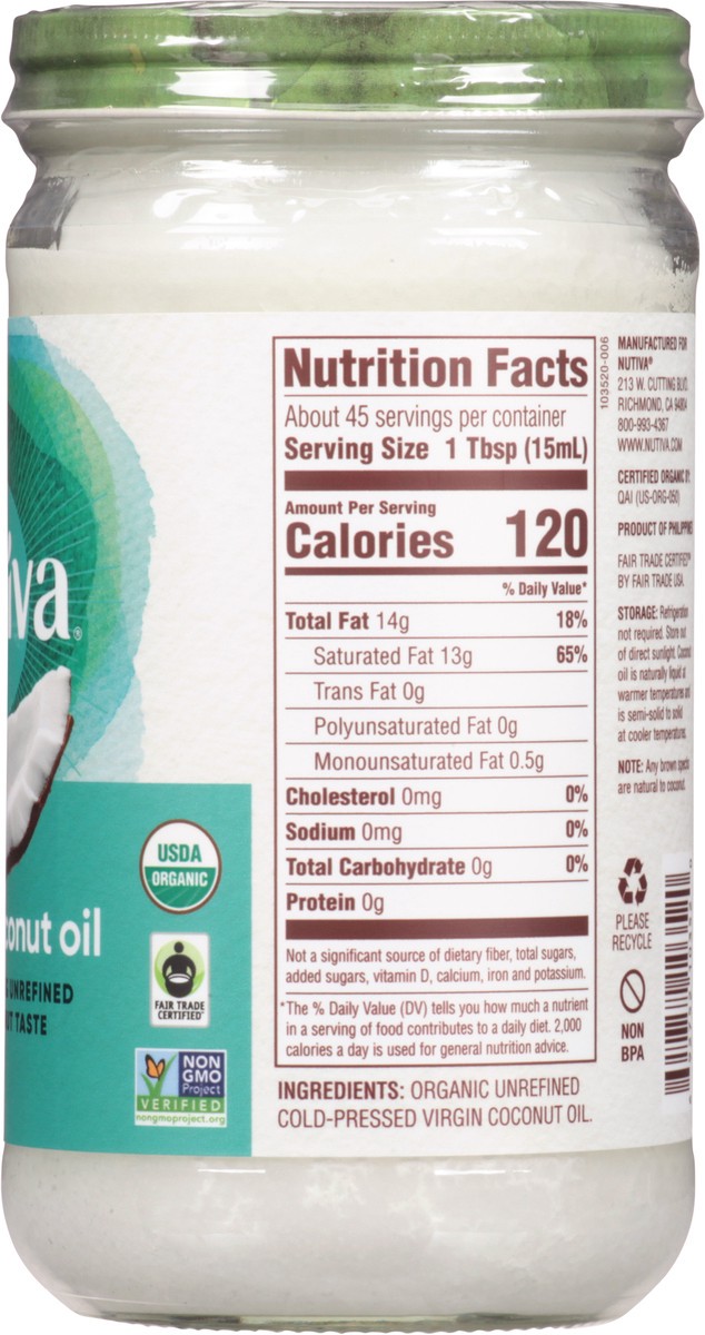 slide 10 of 13, Nutiva Organic Virgin Coconut Oil 23 fl oz, 23 fl oz