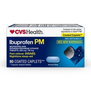 slide 1 of 1, CVS Health Ibuprofen And Diphenhydramine Citrate Tablets, 200 Mg/38 Mg, Pain Reliever (Nsaid)/Nighttime Sleep-Aid, 80 Ct, 80 ct
