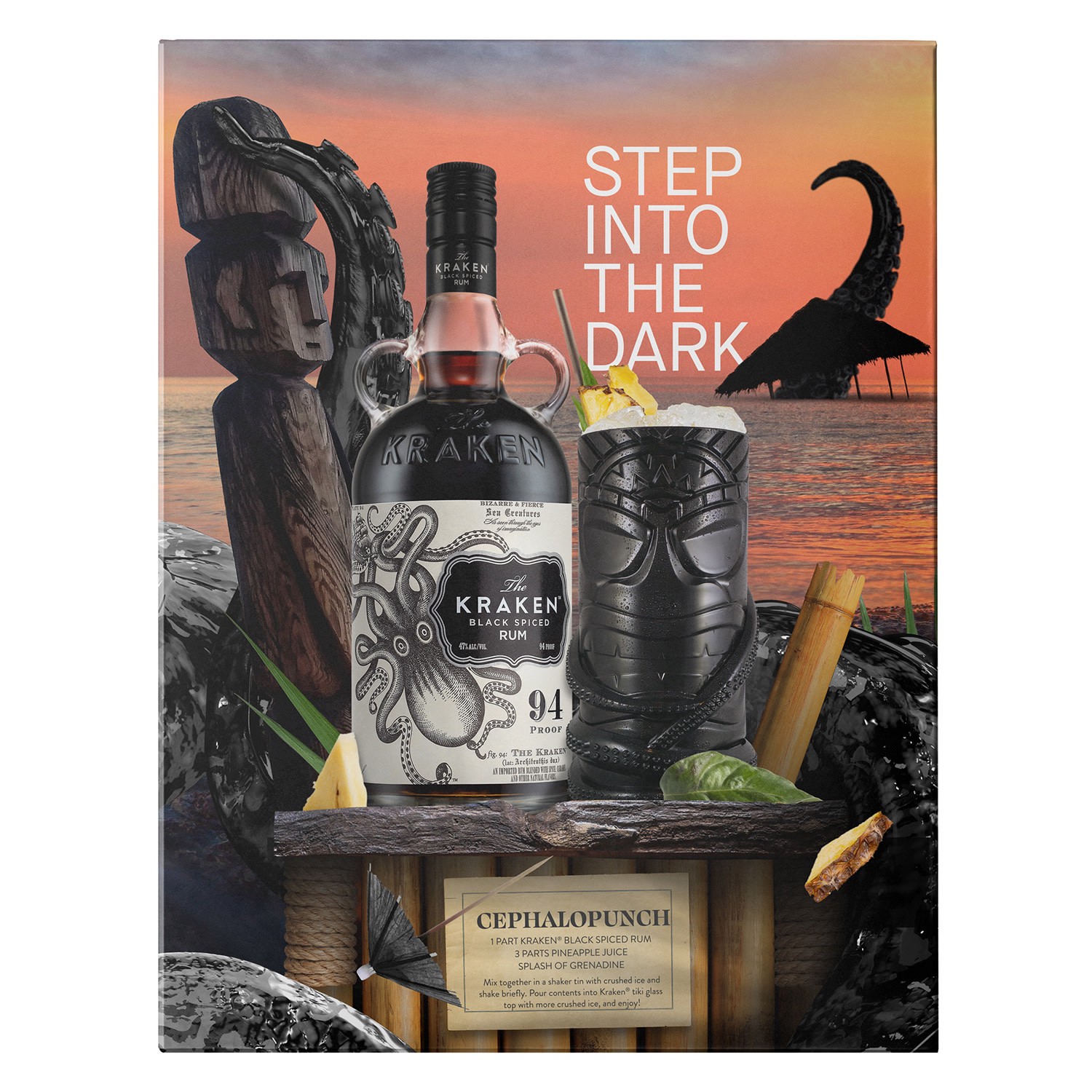 slide 2 of 2, Kraken Black Spiced Rum 94 Proof with Tiki Glass (750 ml), 750 ml