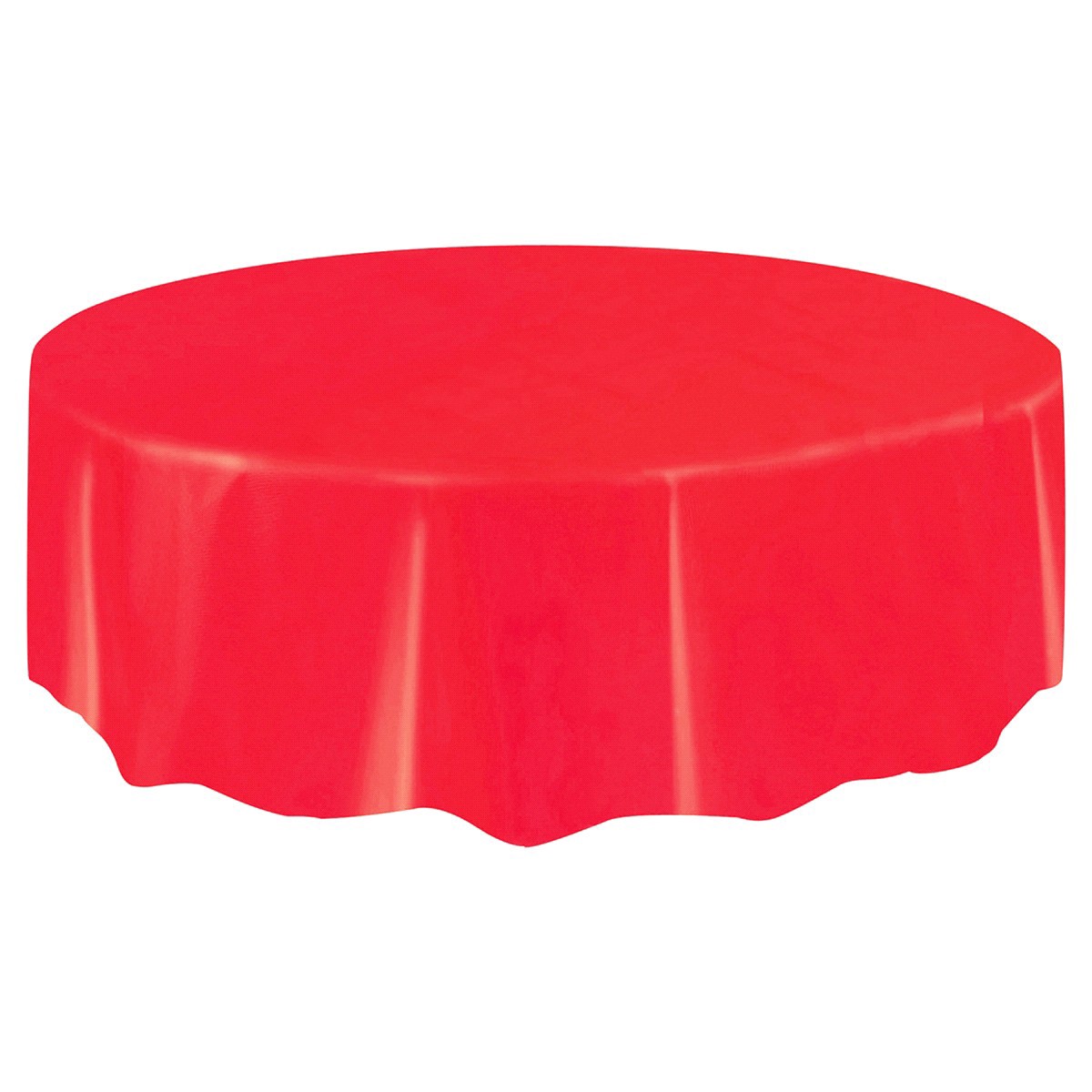 slide 1 of 5, Unique Round Ruby Red Plastic Table Cover, 84 in, 84 in