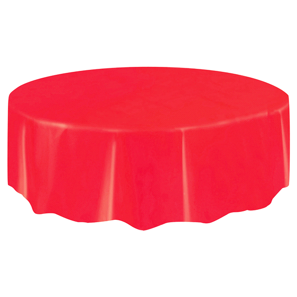 slide 1 of 2, Round Ruby Red Plastic Table Cover, 84 in
