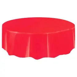 Unique Round Ruby Red Plastic Table Cover, 84 in