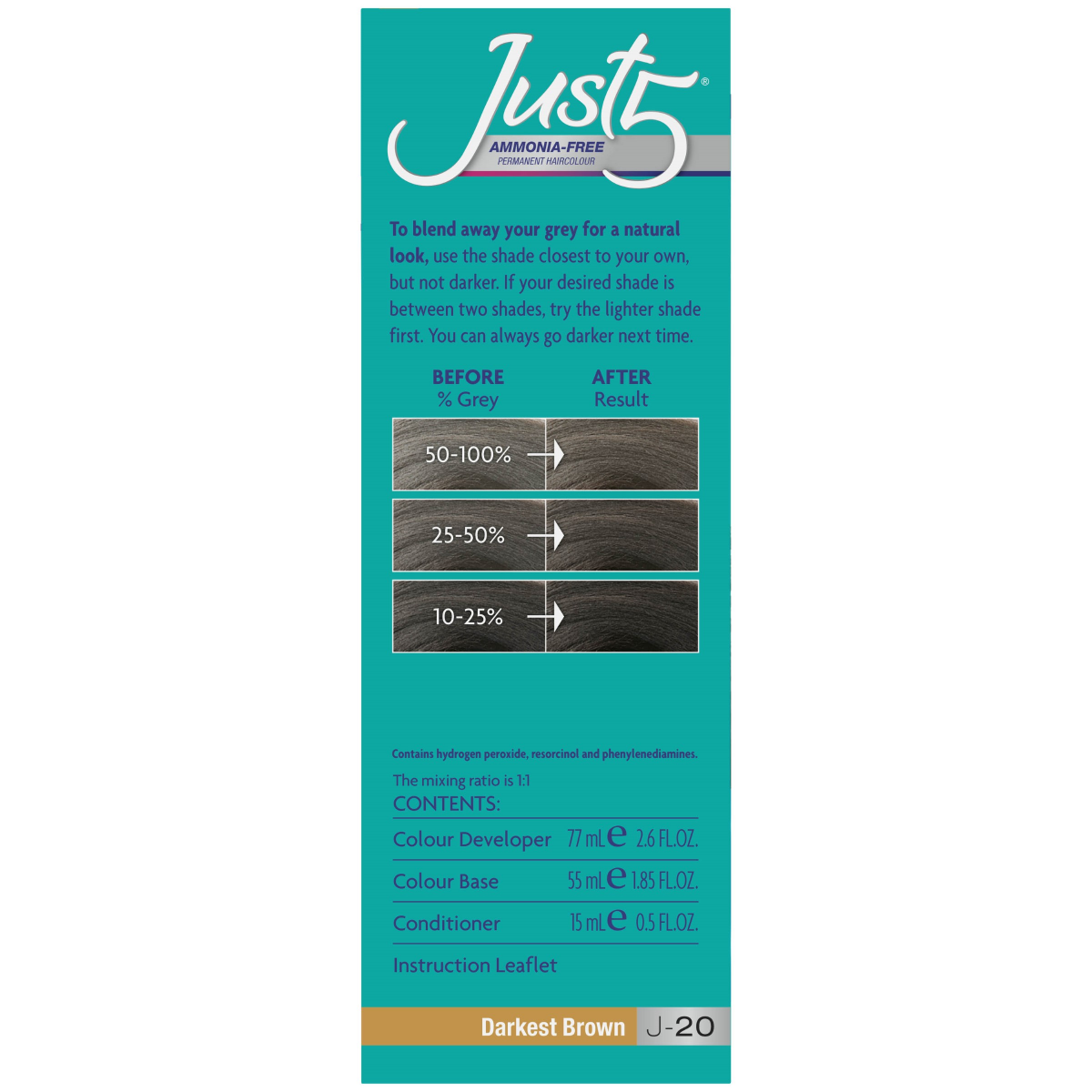 slide 4 of 6, Just 5 Women's Hair Color, Darkest Brown, One Application, 1 ct